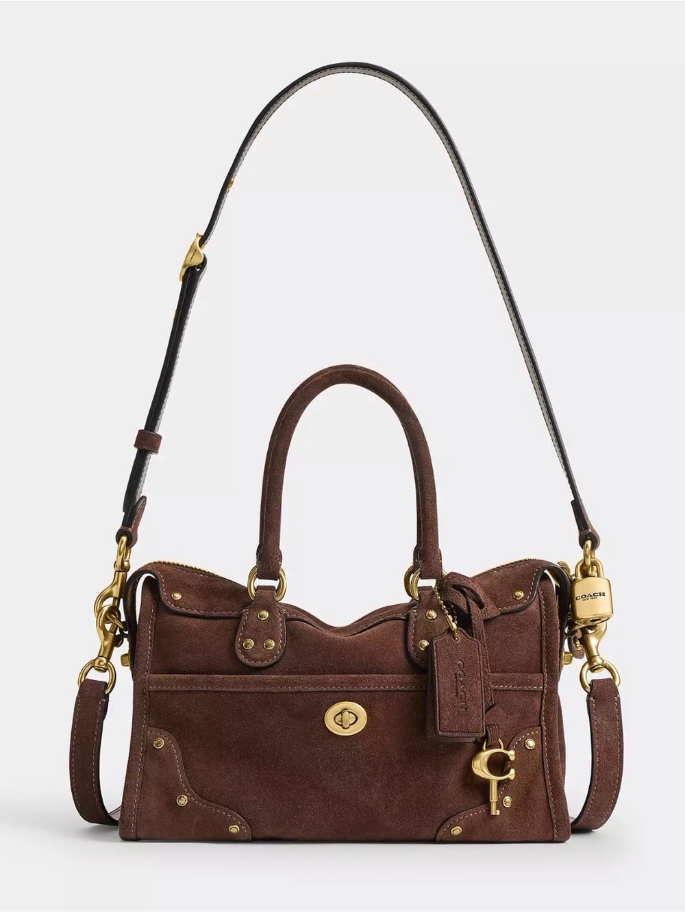 Coach Rhyder 24 Chocolate Suede with Gold Hardware